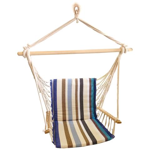 Amaca Dondolo Pensile A Poltroncina Sospesa Asta E Braccioli In Legno Corde Di Tenuta E Tessuto Twist - Foto 1