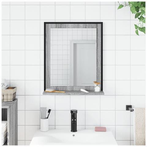 Specchio Bagno Con Ripiano Grigio Sonoma 50x12x60cm Multistrato - Foto 2