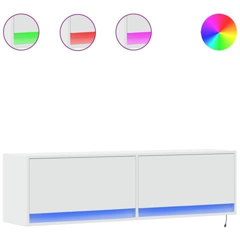 Mobile TV a Parete con Luci LED Bianco 140x31x38 cm - Foto 1