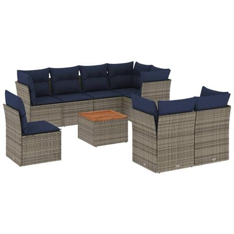 Set Divani Da Giardino 9 Pz Con Cuscini Grigio In Polyrattan - Foto 2