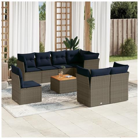 Set Divani Da Giardino 9 Pz Con Cuscini Grigio In Polyrattan - Foto 1