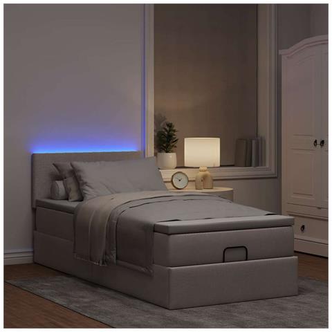 Pouf Letto Con Materasso E Led Tortora 90x200 Cm In Tessuto - Foto 3