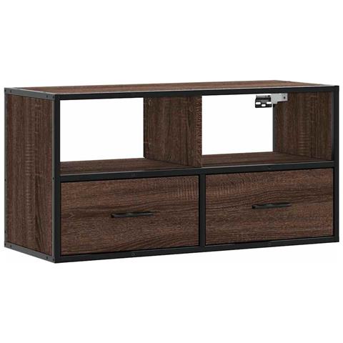 Mobile Tv Rovere Marrone 80x31x39,5cm Legno Multistrato Metallo - Foto 2