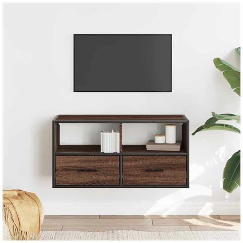 Mobile Tv Rovere Marrone 80x31x39,5cm Legno Multistrato Metallo - Foto 3