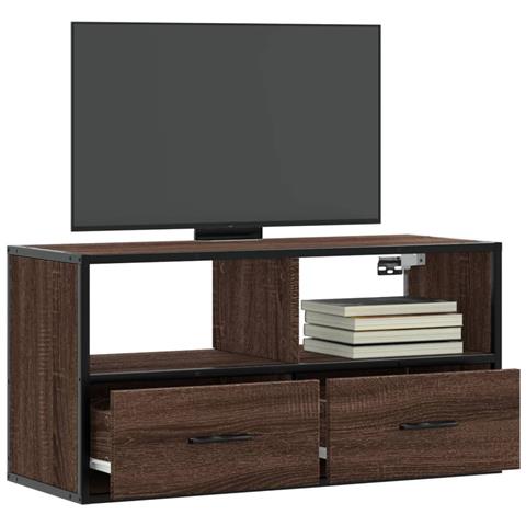 Mobile Tv Rovere Marrone 80x31x39,5cm Legno Multistrato Metallo - Foto 1