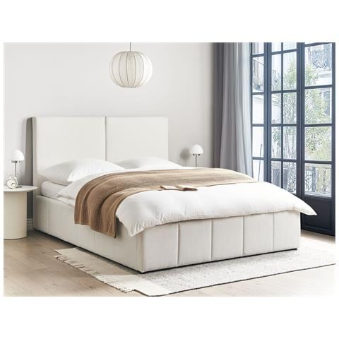 Letto Contenitore Tessuto Castelnavet 160 X 200 Cm Bianco Sporco - Foto 1