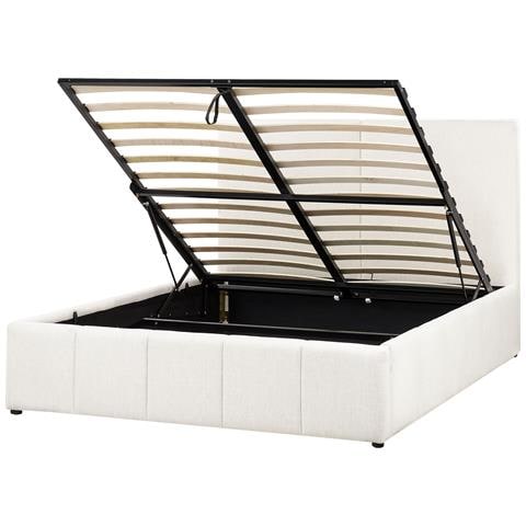 Letto Contenitore Tessuto Castelnavet 160 X 200 Cm Bianco Sporco - Foto 2