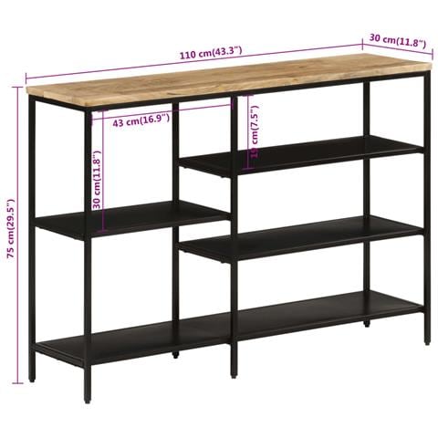 Tavolo Consolle 110x30x75cm Legno Massello Mango Grezzo E Ferro - Foto 8