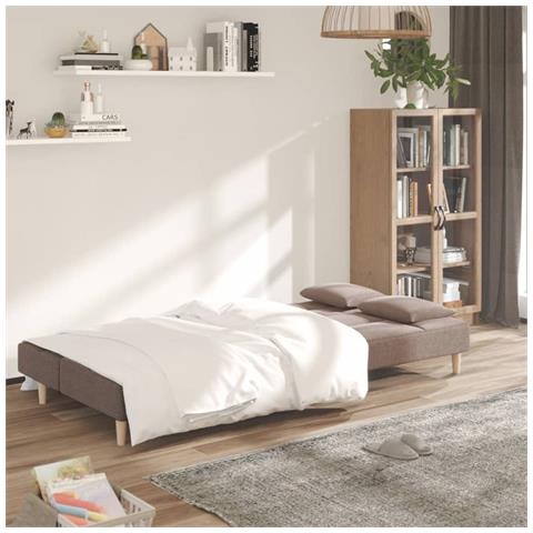 Lusso Casadino - Divano Letto A 2 Posti Con 2 Cuscini Tortora In Tessuto - Foto 2