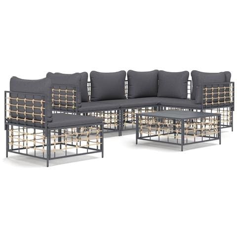 Set Divani da Giardino 6 pz con Cuscini Antracite in Polyrattan - Foto 1