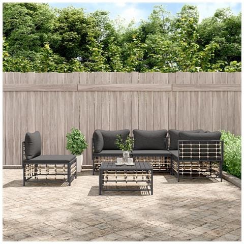 Set Divani da Giardino 6 pz con Cuscini Antracite in Polyrattan - Foto 2