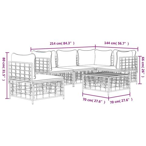 Set Divani da Giardino 6 pz con Cuscini Antracite in Polyrattan - Foto 9