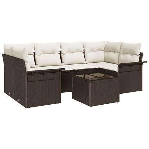 Set Divano da Giardino 7 Pezzi con Cuscini Marrone Polyrattan - Foto 1