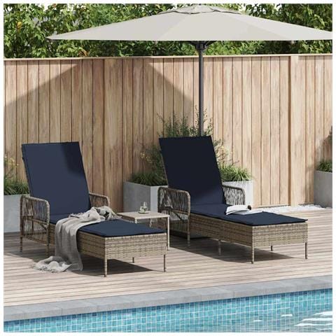 Lettino Prendisole Set di 3 Grigio e blu navy Rattan PE, metallo - Foto 2