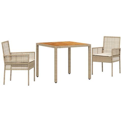 Set da pranzo da giardino 3 pezzi con cuscini beige polyrattan - Foto 1