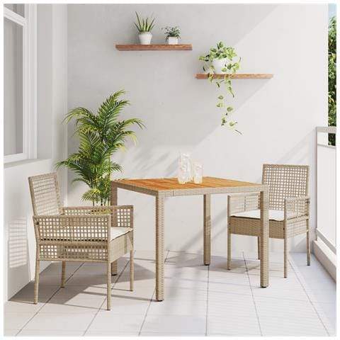 Set da pranzo da giardino 3 pezzi con cuscini beige polyrattan - Foto 2