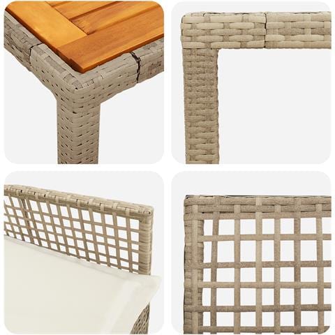Set da pranzo da giardino 3 pezzi con cuscini beige polyrattan - Foto 9