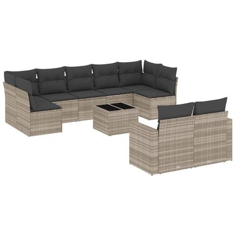 Set Divano Giardino 10 pz con Cuscini Grigio Chiaro Polyrattan - Foto 1