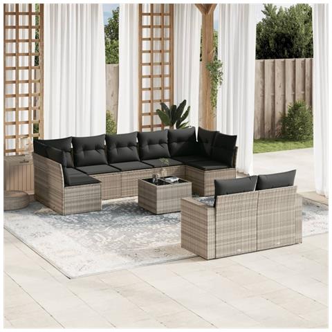 Set Divano Giardino 10 pz con Cuscini Grigio Chiaro Polyrattan - Foto 2