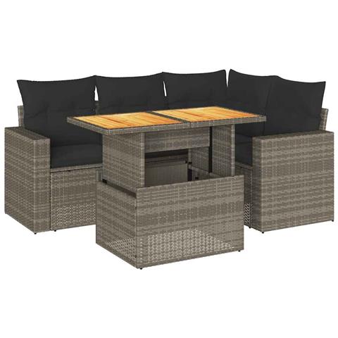 Set Divano da Giardino 5 pz con Cuscini Grigio in Polyrattan - Foto 1