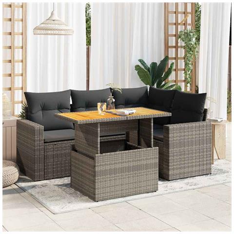 Set Divano da Giardino 5 pz con Cuscini Grigio in Polyrattan - Foto 2