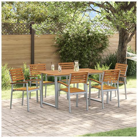 Set da Pranzo da Giardino 7 Pezzi in Legno Massello di Acacia e Metallo - Foto 2