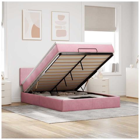 Struttura Letto Pouf con Materasso Rosa 140x200 cm in Velluto - Foto 2