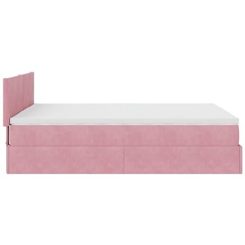 Struttura Letto Pouf con Materasso Rosa 140x200 cm in Velluto - Foto 9