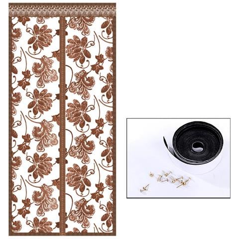 Zanzariera Magnetica Con Design Peonia Ricamata - Marrone Caffè (90x200cm) - Foto 2