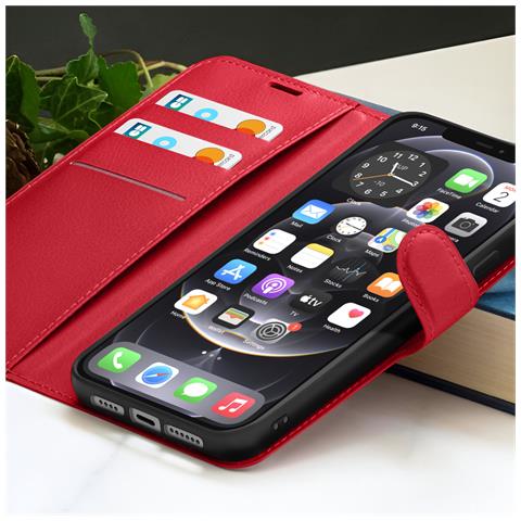 Custodia A Portafoglio Per Iphone 12 Pro Max Con Supporto E Linguetta Magnetica, Rosso - Foto 2