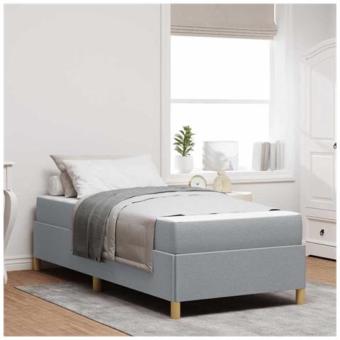 Letto a molle Grigio chiaro e Bianco 100 x 200 cm Tessuto - Foto 2