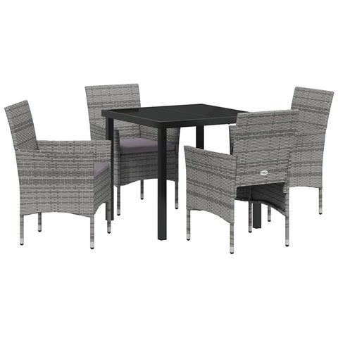 Set da Pranzo per Giardino con cuscino 5 pcs Grigio Poly Rattan - Foto 1