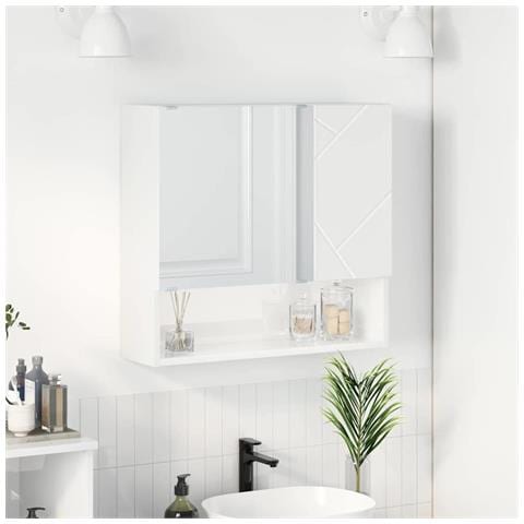 Mobiletto per specchio con porta Bianco lucido 59 x 17 x 55 cm - Foto 2