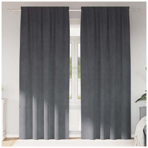 Tende con tende 2 pcs Grigio chiaro 140 x 245 cm Velluto - Foto 2