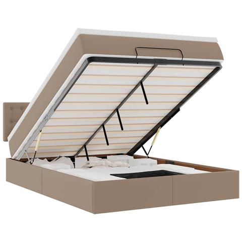 Pouf Letto con Materassi e LED Cappuccino 140x200cm Similpelle - Foto 1