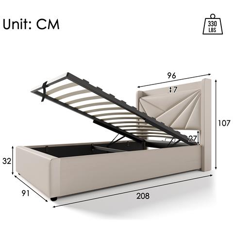 Letto Singolo Beige Con Testata Moderna E Funzione Di Ricarica Integrata - Foto 2