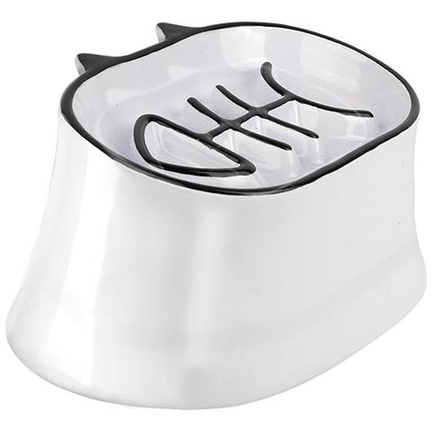 Ciotola per gatti con alimentazione lenta Ciotola per cibo per gatti rialzata in ceramica da 7 pollici, bianca - Foto 1