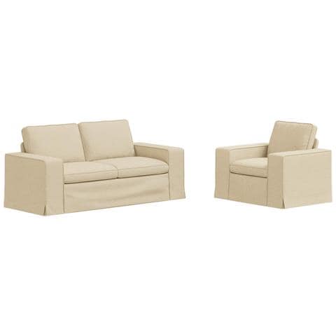 Divano 2 pcs Crema 182 x 80 x 82 cm Tessuto - Foto 1