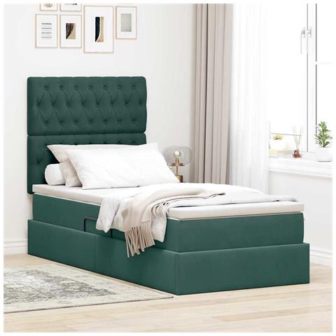 Letto con contenitore e materasso Verde Scuro 100 x 200 cm - Foto 2