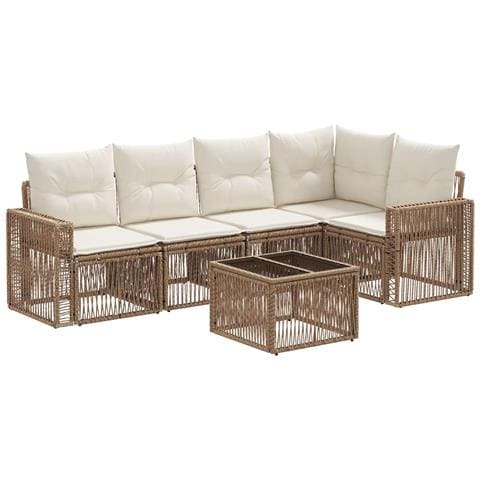 Set Divano da Giardino 6 pcs Beige e Bianco Crema polyrattan - Foto 1