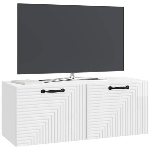 Mobile Porta TV da Muro Bianco Lucido 78,5 x 31 x 30 cm - Foto 2
