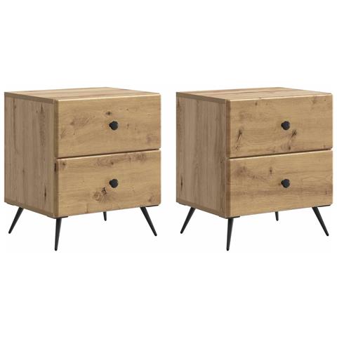 Armadio da Notte 2 pcs Rovere Artigianale 43 x 34,5 x 47,5 cm - Foto 1