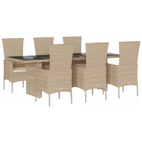 Set da Pranzo da Giardino 7 pz con Cuscini Beige in Polyrattan - Foto 1