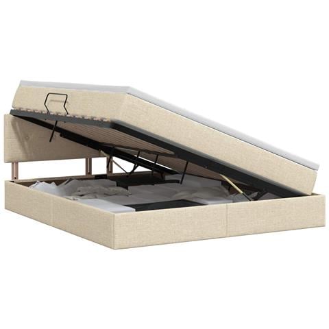 Letto con contenitore e materasso Crema 160 x 200 cm Velluto - Foto 1