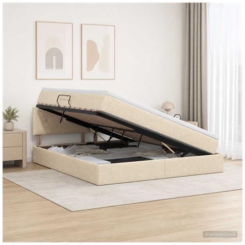 Letto con contenitore e materasso Crema 160 x 200 cm Velluto - Foto 2