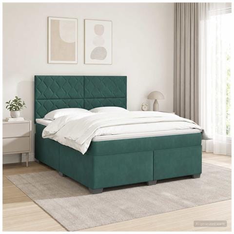 Letto box spring con materasso Verde Scuro 160 x 200 cm Velluto - Foto 2
