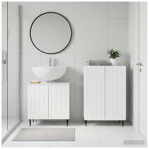 Set di Armadi da Bagno da 2 Pezzi ZWOLLE Bianco Lucido - Foto 2