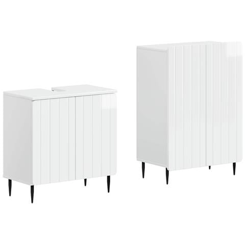 Set di Armadi da Bagno da 2 Pezzi ZWOLLE Bianco Lucido - Foto 1