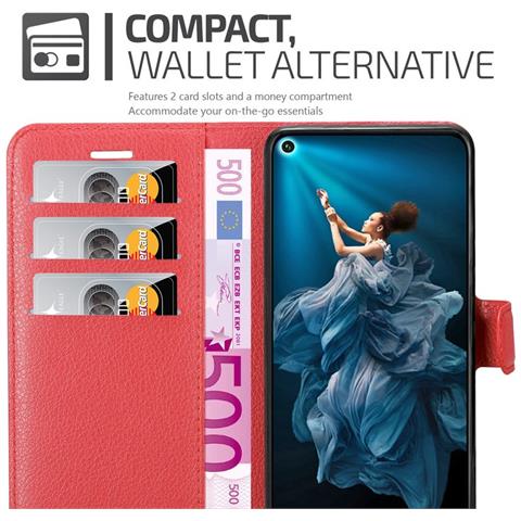 Custodia Compatibile Con Huawei Nova 5t In Rosso Carminio - Coperchio Protettiva Con Chiusura Magnetica, Funzione Stand E Tasca Per Le Carte - Foto 5