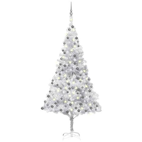 Set Albero Natale Artificiale LED e Palline Argento 210 cm PVC - Foto 1